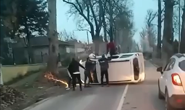 Yalova'da ağaca çarpan hafif ticari araç devrildi