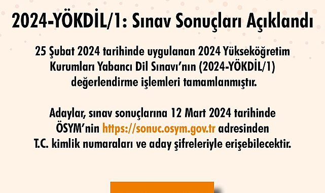 2024-YÖKDİL1 sınav sonuçları açıklandı