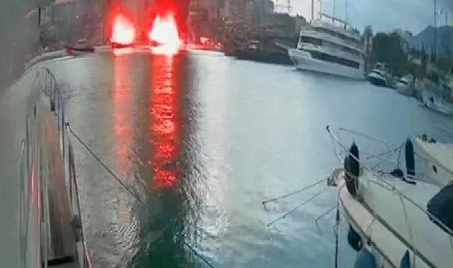 Alanya'da iki teknede çıkan yangın güvenlik kamerasına yansıdı