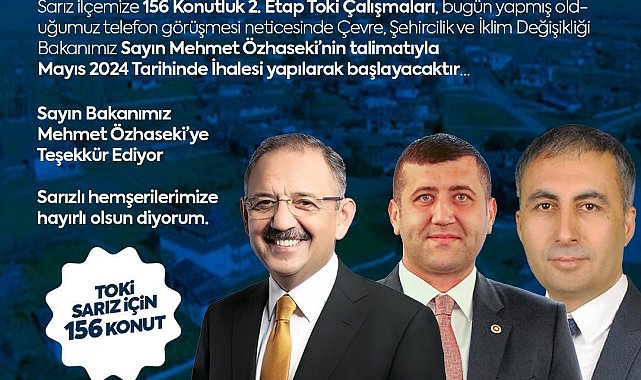 Baki Ersoy'dan Sarız'a 156 konutluk müjde