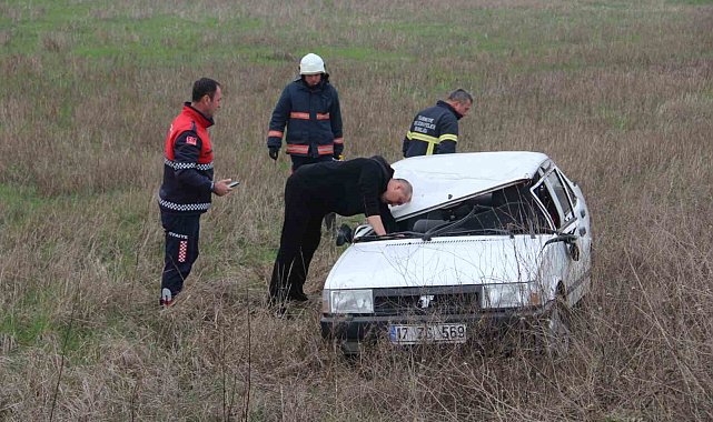 Çan'da otomobil tarlaya uçtu: 2 yaralı
