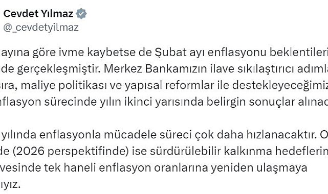 Cumhurbaşkanı Yardımcısı Yılmaz: "Destekleyeceğimiz dezenflasyon sürecinde yılın ikinci yarısında belirgin sonuçlar alınacaktır"