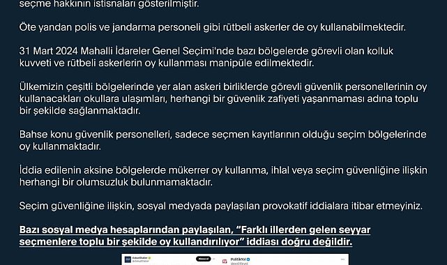 Dezenformasyonla Mücadele Merkezi: "Farklı illerden gelen seyyar seçmenlere toplu bir şekilde oy kullandırılıyor" iddiası doğru değildir"