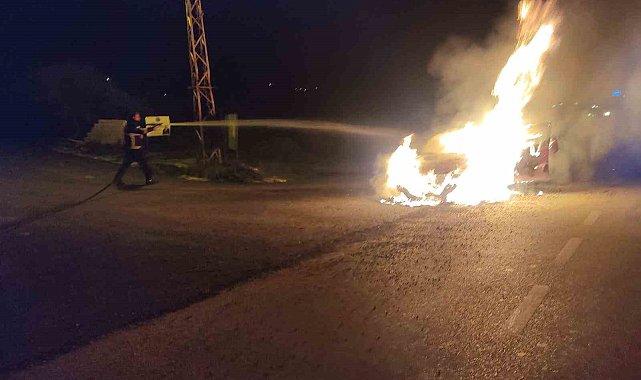 Hassa'da bir otomobilde yangın çıktı