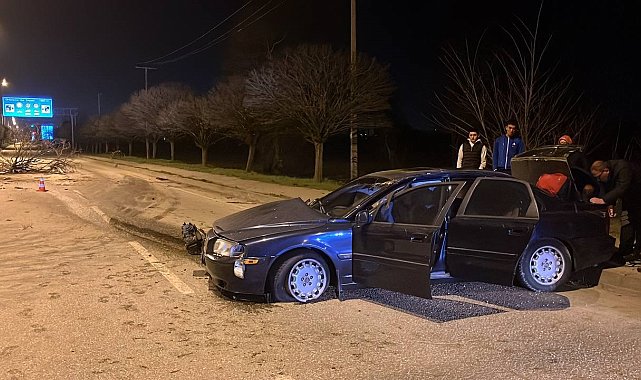İki ağacı kökünden söken otomobil, karşı şeride uçtu: Sürücünün burnu bile kanamadı