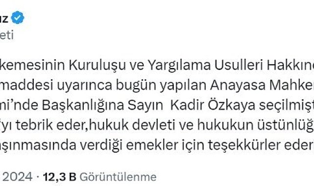 MHP Genel Başkan Yardımcısı Yıldız'dan AYM Başkanı Özkaya'ya tebrik