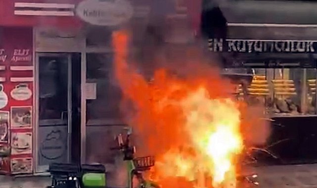 Park halindeki elektrikli bisiklet alev topuna döndü