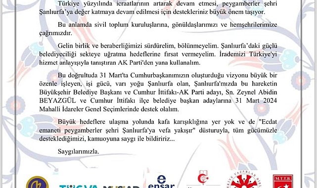 Şanlıurfa'da bir çok STK Beyazgül'ü destekleyecek