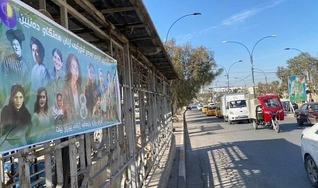 Terör örgütü PKK, Kerkük merkezine teröristlerin bulunduğu pankart astı