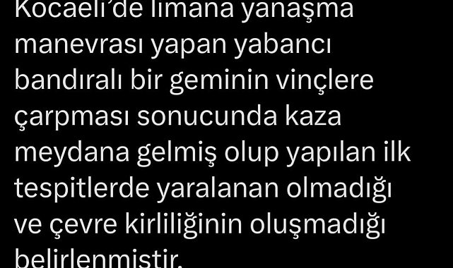 Vali Yavuz: "Limana yanaşma manevrası yapan geminin vinçlere çarpması sonucu kaza meydana geldi"