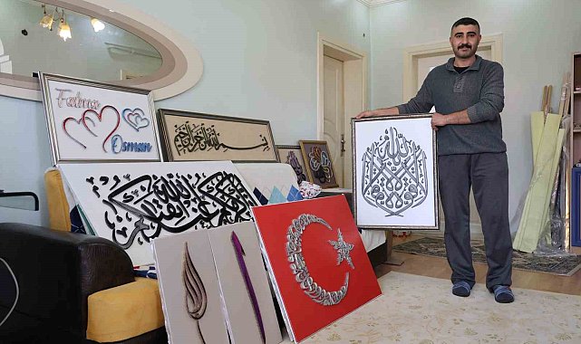 Yüzlerce çivinin telle buluşmasıyla ortaya çıkan eserler camilerde yer almayı bekliyor