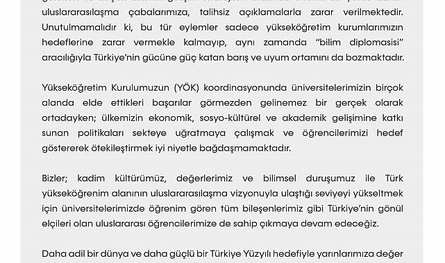 17 üniversiteden ortak bildiri: "Türkiye'nin gönül elçileri uluslararası öğrencilerimize sahip çıkmaya devam edeceğiz"
