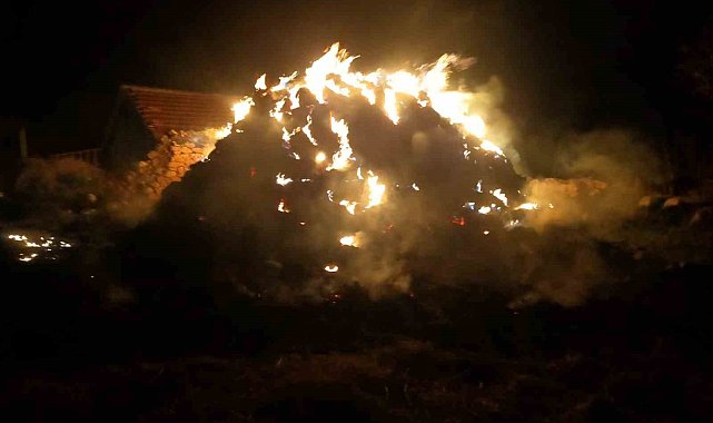 Alaca'da 700 saman balyası alev alev yandı