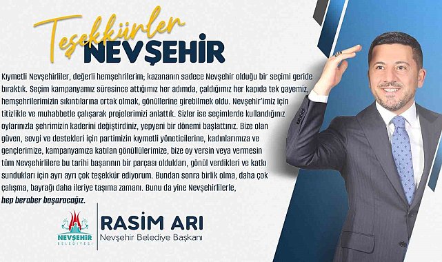 Belediye Başkanı seçilen Rasim Arı teşekkür mesajı yanladı