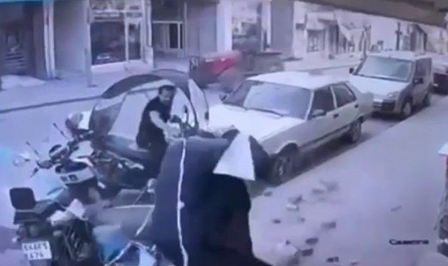 Binadan düşen çanak antenin altında kalmaktan kıl payı kurtuldu