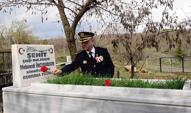 Bingöl'de emniyet mensupları, şehit kabirlerine karanfil bıraktı