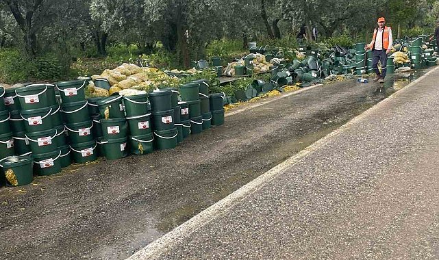 Bursa'da turşu yüklü tır devrildi