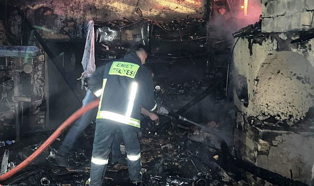 Emet'te depo ve fırın olarak kullanılan binada çıkan yangın korkuttu