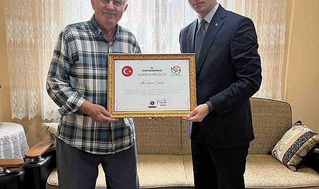 Gaziye şükran belgesi verildi