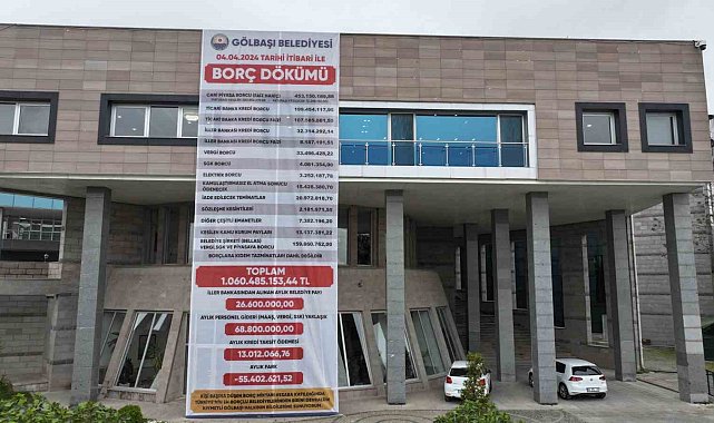 Gölbaşı Belediyesinin borcu belediye binasına asıldı