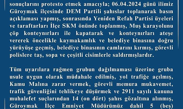 Güroymak'ta çıkan olaylarla ilgili Valilik açıklama yaptı