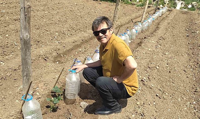 Hisarcık&#039;lı çiftçiden pet şişelerden sera