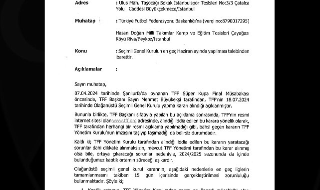 İstanbulspor, TFF'ye ihtarname gönderdi