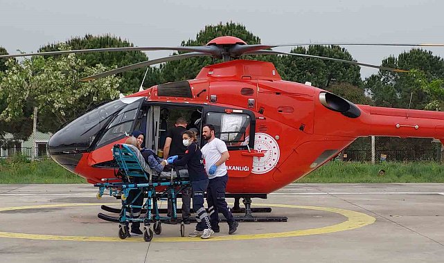Kalp krizi geçiren adamın yardımına ambulans helikopter yetişti