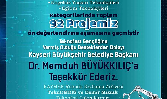 KAYMEK'in Teknofest gençliği 92 proje ile ön değerlendirme aşamasına geçti