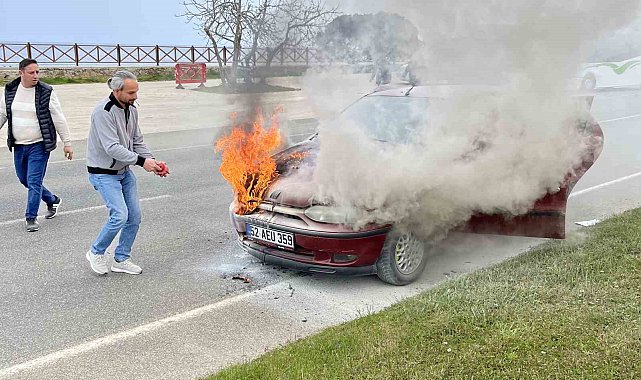 Ordu'da seyir halindeki otomobil alev aldı