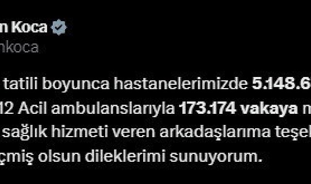 Ramazan Bayramı tatili boyunca 5 milyon 148 bin 676 acil servis hizmeti verildi