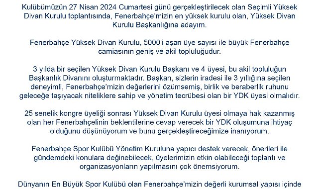Sevil Becan, Fenerbahçe Yüksek Divan Kurulu Başkanlığı'na aday olduğunu duyurdu