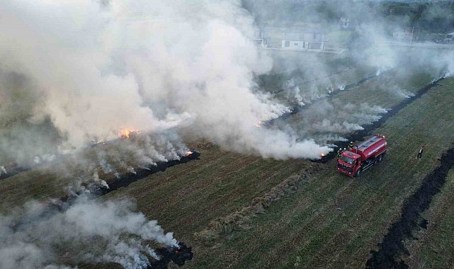 Anız yangını eve sıçramadan söndürüldü