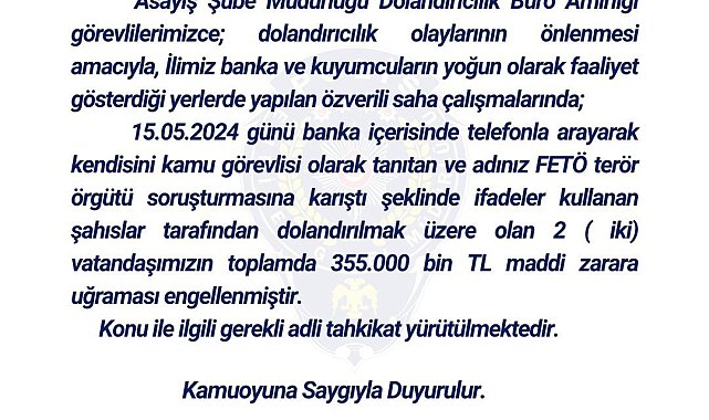 Bingöl'de polis, 2 vatandaşın dolandırılmasını engelledi