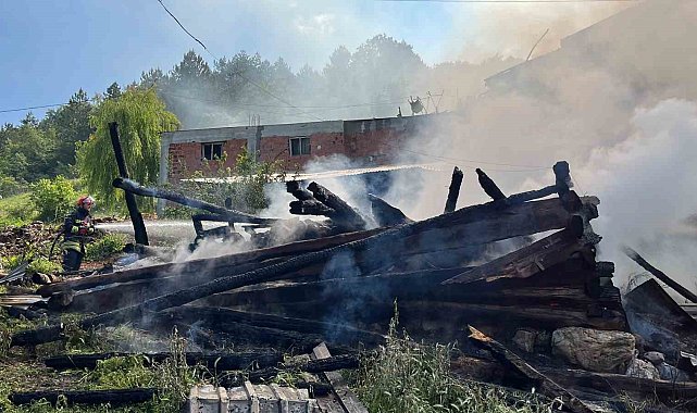 Bolu'da 2 samanlık ve odunluk alev alev yandı: Yangın havadan görüntülendi