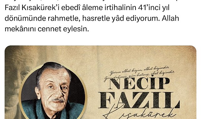 Cumhurbaşkanı Erdoğan'dan Necip Fazıl Kısakürek paylaşımı