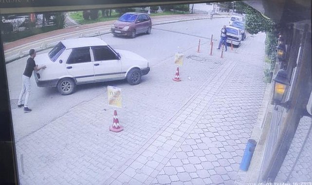 El frenini çekmeyi unuttu, esnafın dikkati kazayı önledi