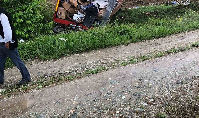 Ev eşyası taşıyan kamyon tarlaya uçtu: 2 yaralı