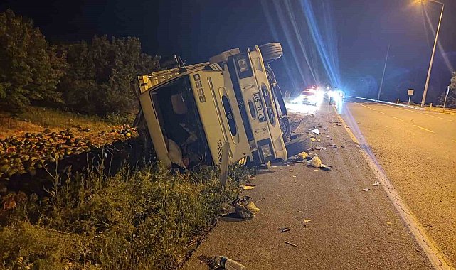 Karpuz yüklü kamyon devrildi: 1 yaralı
