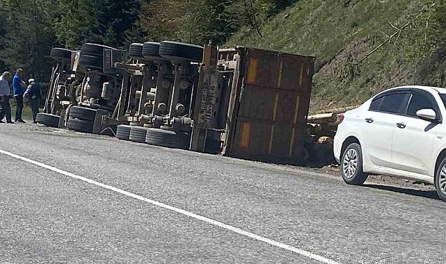 Kastamonu'da tomruk yüklü tır devrildi: 1 yaralı