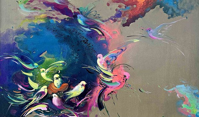 Kuşların şarkısında renkler temalı resim sergisi