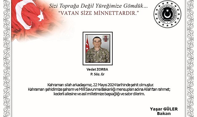 MSB: "Pençe-Kilit Operasyonu bölgesinde EYP patlaması sonucu yaralanan bir asker şehit oldu"