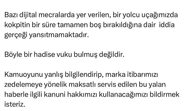 THY'de uçağın kokpitinin bir süre boş kaldığı iddiası gündeme oturdu