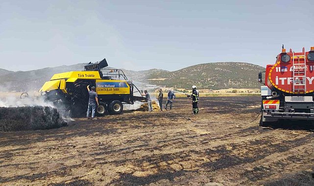 Burdur'da balya makinesinden çıkan yangında 9 dekarlık arazi kül oldu