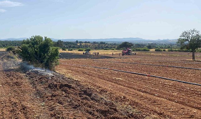 Çanakkale'de tarım alanında başlayan yangına havadan ve karadan müdahale ediliyor