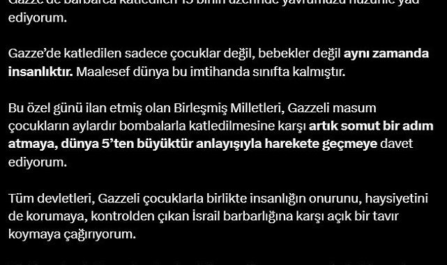 Cumhurbaşkanı Erdoğan'dan Dünyaya Gazze çağrısı