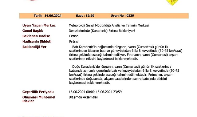 Doğu ve Batı Karadeniz için fırtına uyarısı