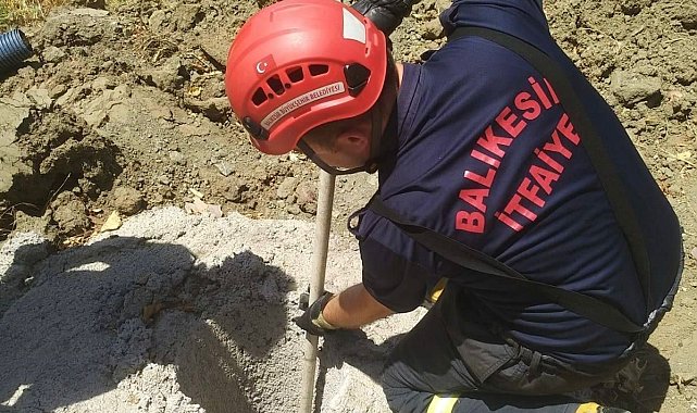 Erdek'te çukura düşen yavru domuzun imdadına itfaiye yetişti