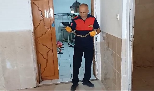 Kurs deposuna giren yılanı itfaiye görevlisi yakaladı