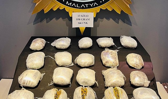 Malatya'da yolcu otobüsünde 13 kilogram skunk ele geçirildi